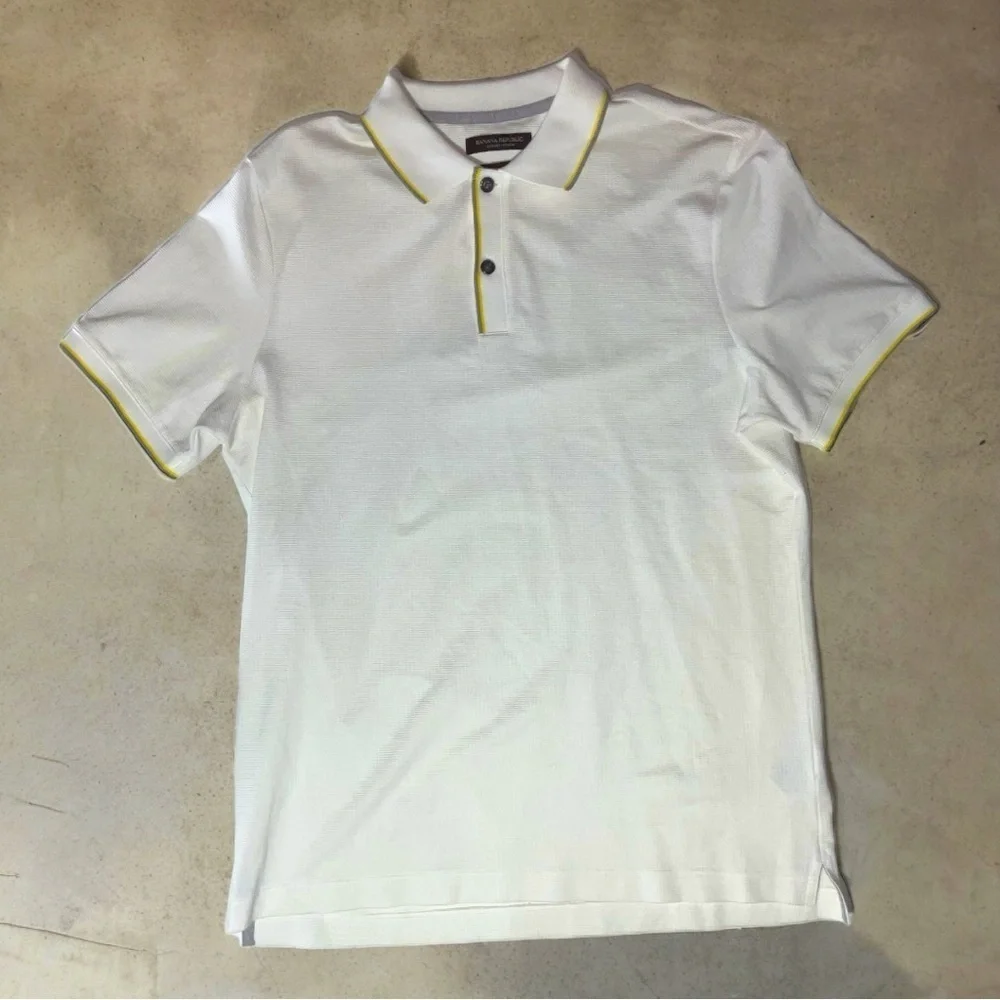 ☀️⚡ Banana Republic Luxury Touch Polo – White‎ w/ Yellow Piping (Men’s L)